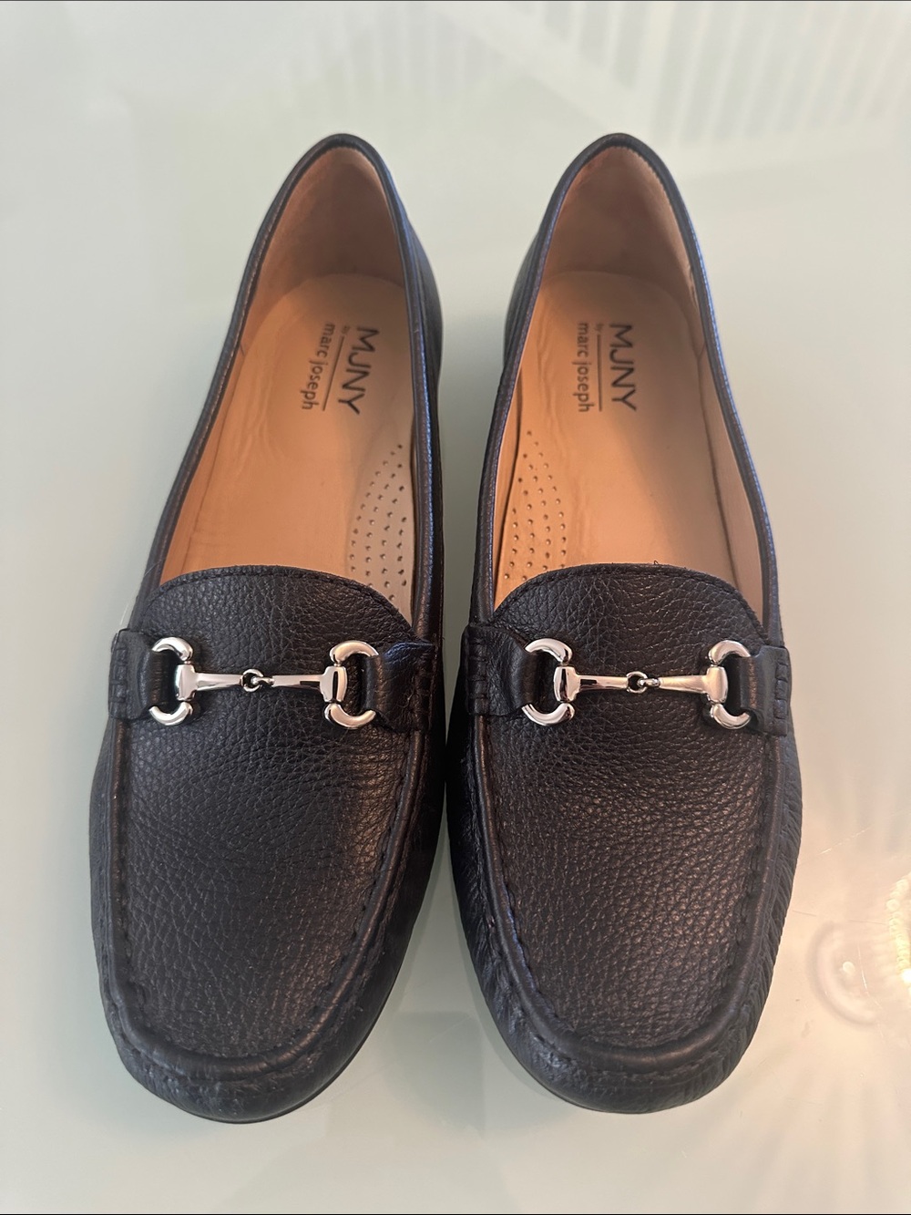 Marc Jacobs Black Pebbled Leather Horsebit Loafers